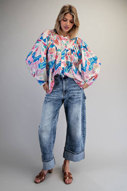 Ocean Pleated Button Top