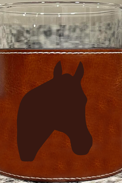 Horse Head Horse Racing Derby Faux Leather Rocks Glass