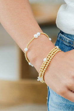 3mm Stretch Bead Bracelets with Large Pearl Accents