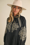 Embroidered Button Mini Dress