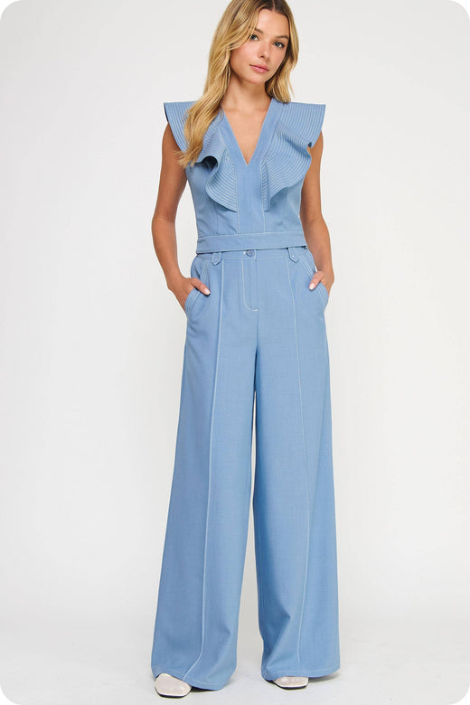 Top Stitch Wide Leg Trousers