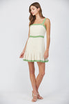 Square Neck Pleated Tweed Dress