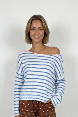 Stripe Brushed Boatneck Sweater