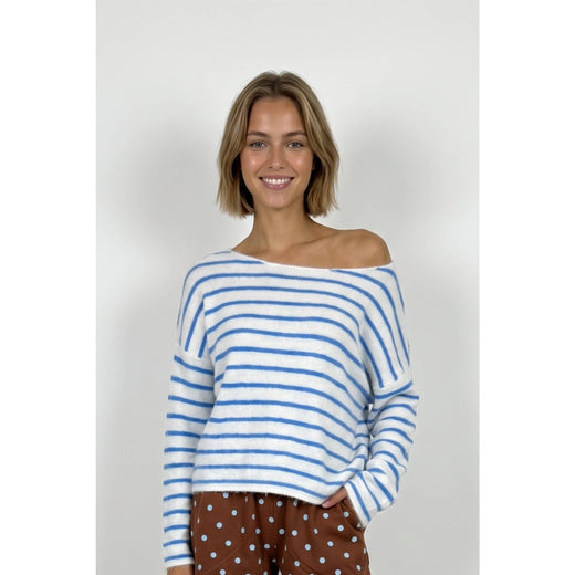 Stripe Brushed Boatneck Sweater