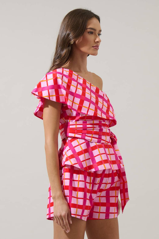 Darvy Checker Gris One Shoulder Top