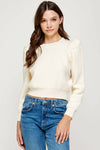 Puff Shoulder Textured Knit Sweater