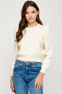 Puff Shoulder Textured Knit Sweater