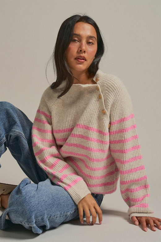 Striped Mock Neck Sweater