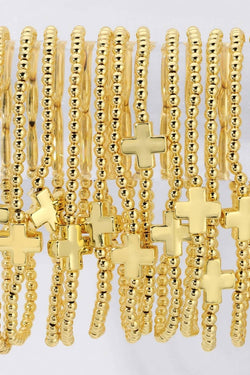 3mm Gold Stretch Bracelet with Single Gold Cross