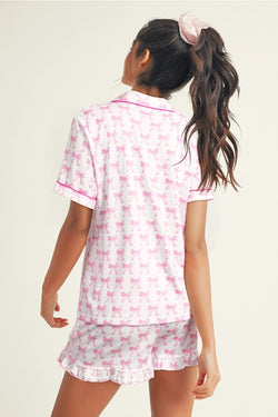 Pink Bow Ruffled Pajama Set