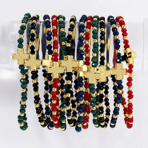 4mm Crystal Stretch Bracelet with Single Cross