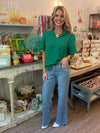 Ruffle V-Neck Solid Tweed Top