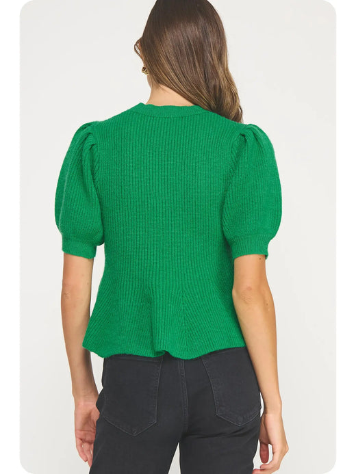 Peplum Puff Sleeve Knit Top