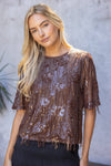 Round Neck Short Sleeve Sequin Top