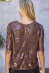 Round Neck Short Sleeve Sequin Top