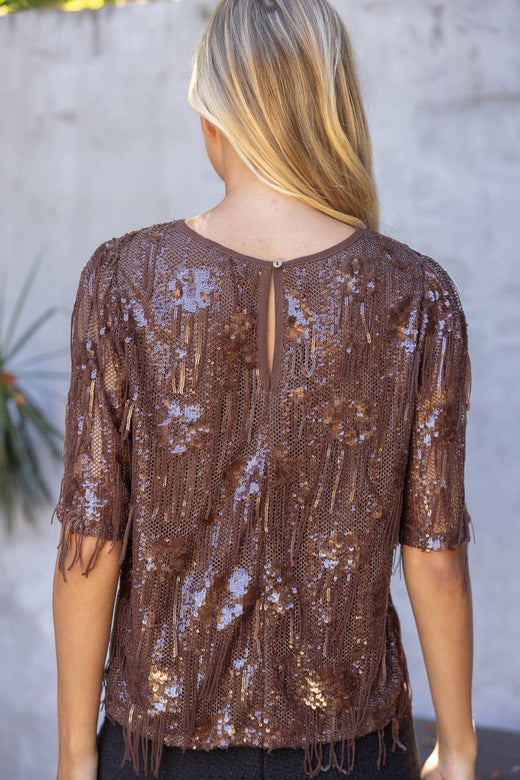 Round Neck Short Sleeve Sequin Top