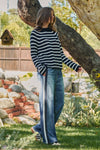 Wide Leg Faux Denim Track Pants With Side Stripes