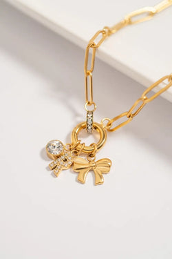 16" Paperclip Rhinestone Charm Holder Necklace