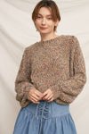 Puffed Sleeve Cropped Confetti Sweater