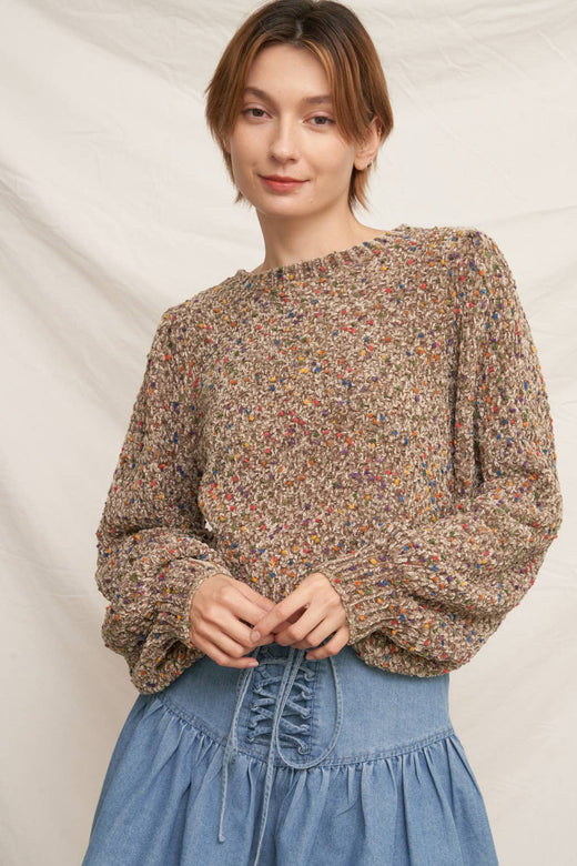 Puffed Sleeve Cropped Confetti Sweater