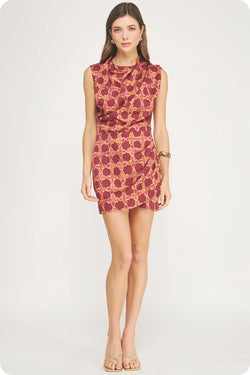 Chainlink Draped Neck Satin Dress