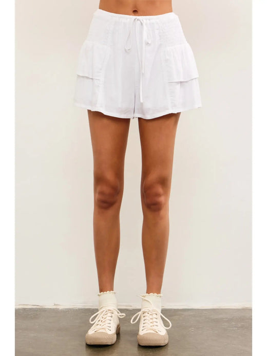 Side Smocked Tiered Ruffle Shorts