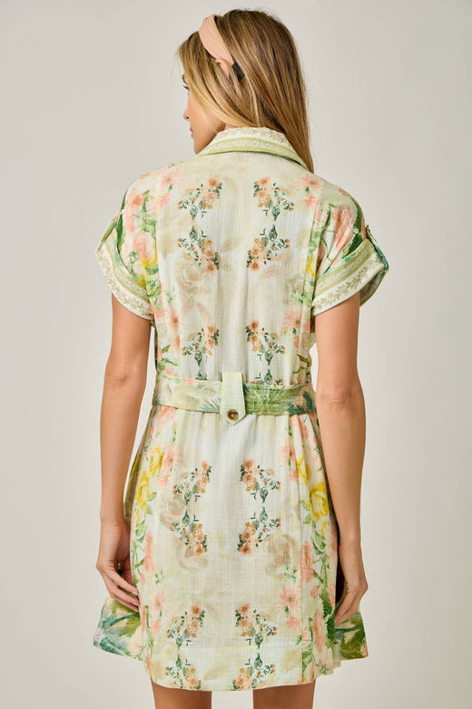 Tropical Floral Print Shirt Dress