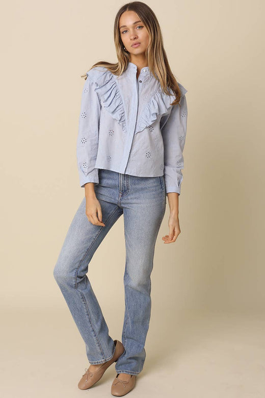 Lia Eyelet Ruffle Detail Blouse