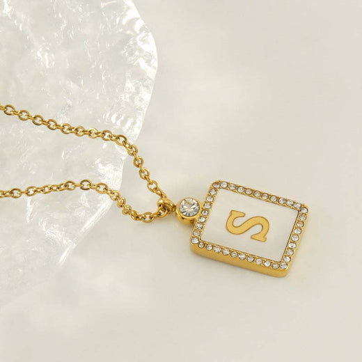 Rhinestone Shell Initial Charm Necklace