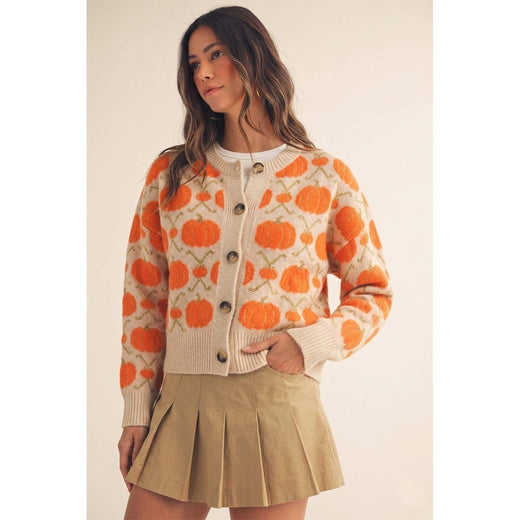 Vintage Pumpkin Blossom Knit Cardigan
