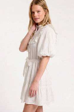 Ruffle Shoulder Cotton  Mini Dress