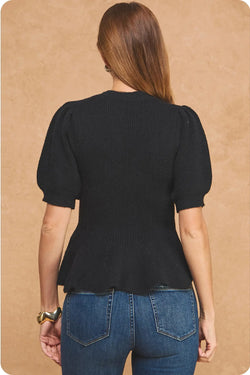 Peplum Puff Sleeve Knit Top