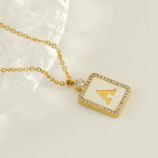 Rhinestone Shell Initial Charm Necklace