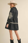 Embroidered Button Mini Dress