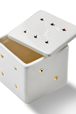White Earthenware Dice Lidded Trinket Box