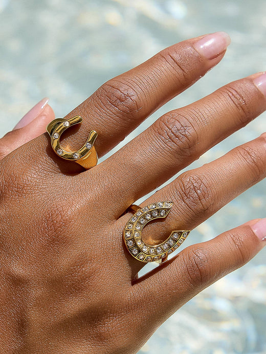 18K Gold CZ Horseshoe Ring