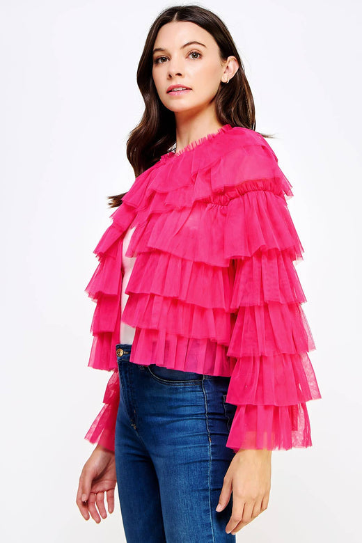 Tiered Ruffle Tulle Cardigan Jacket