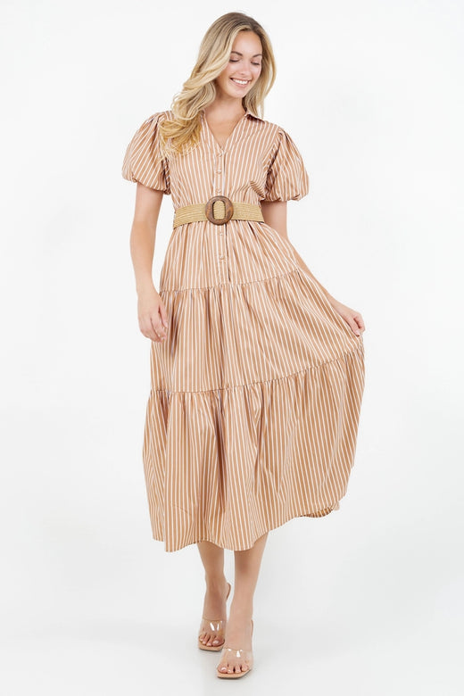 Belted Puff Sleeve Shirt Dress
