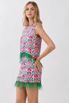 Floral Print Feather Trim Skirt