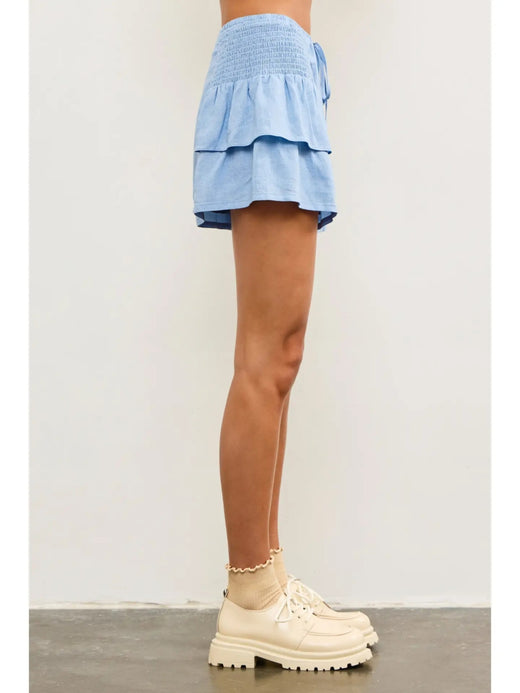 Side Smocked Tiered Ruffle Shorts