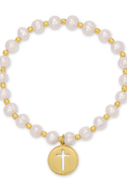 Pearl With Cross Bracelet