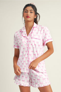 Pink Bow Ruffled Pajama Set