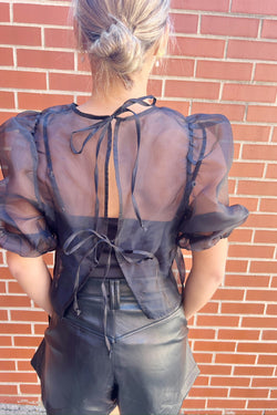 Sheer Blouse with Tie Back Closure