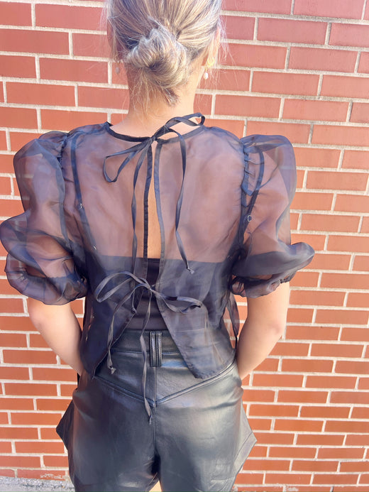 Sheer Blouse with Tie Back Closure