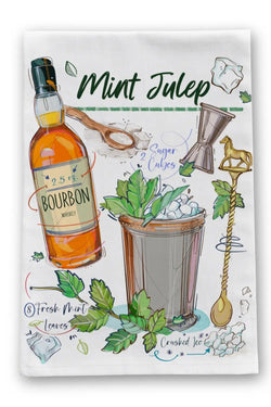 Mint Julep Bourbon Recipe Tea Towel