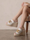 Aime White Wedge Slide