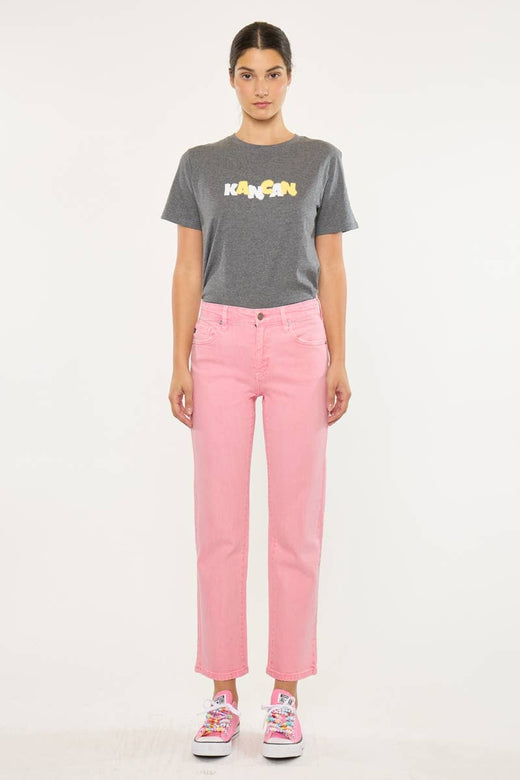 Pink Mid Rise Straight Jean