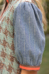 Stripe Denim Sleeve Houndstooth Tweed Top