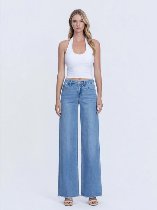 High Rise Wide Leg Fray