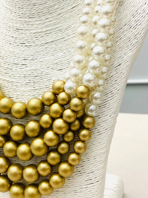 5-Strand Pearl  & Gold Necklace